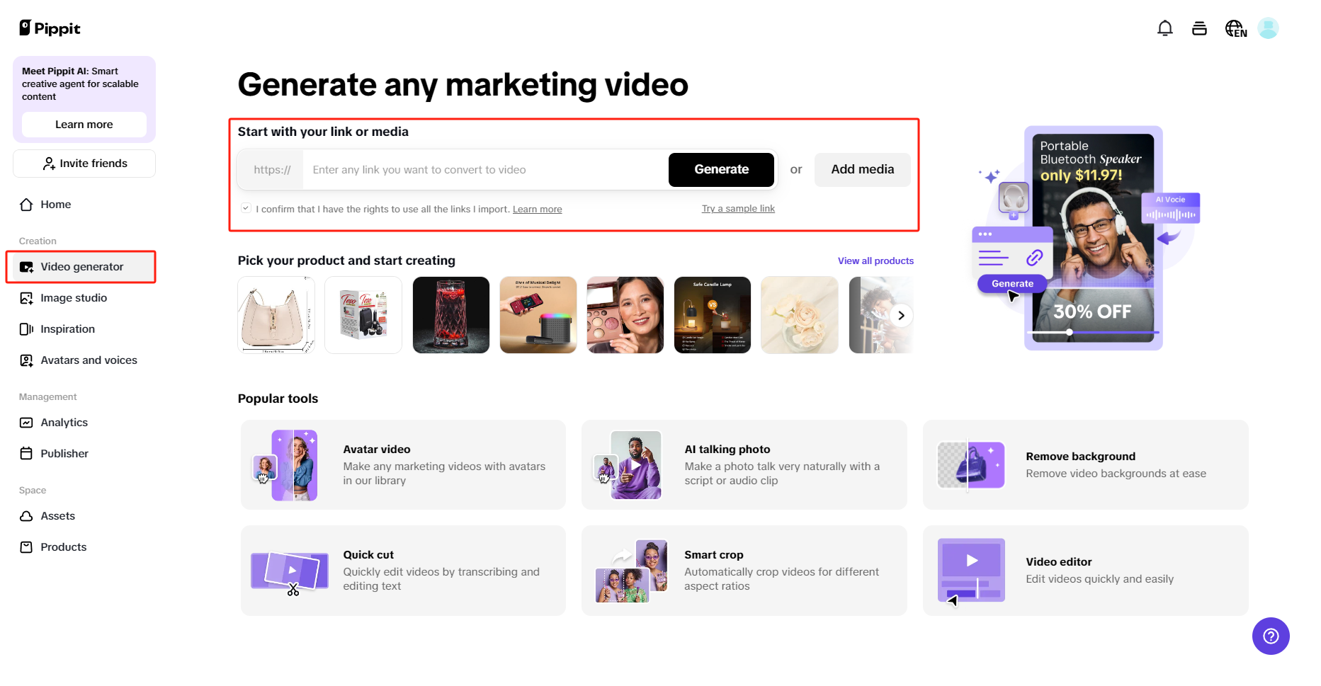 Pippit One-click video solution