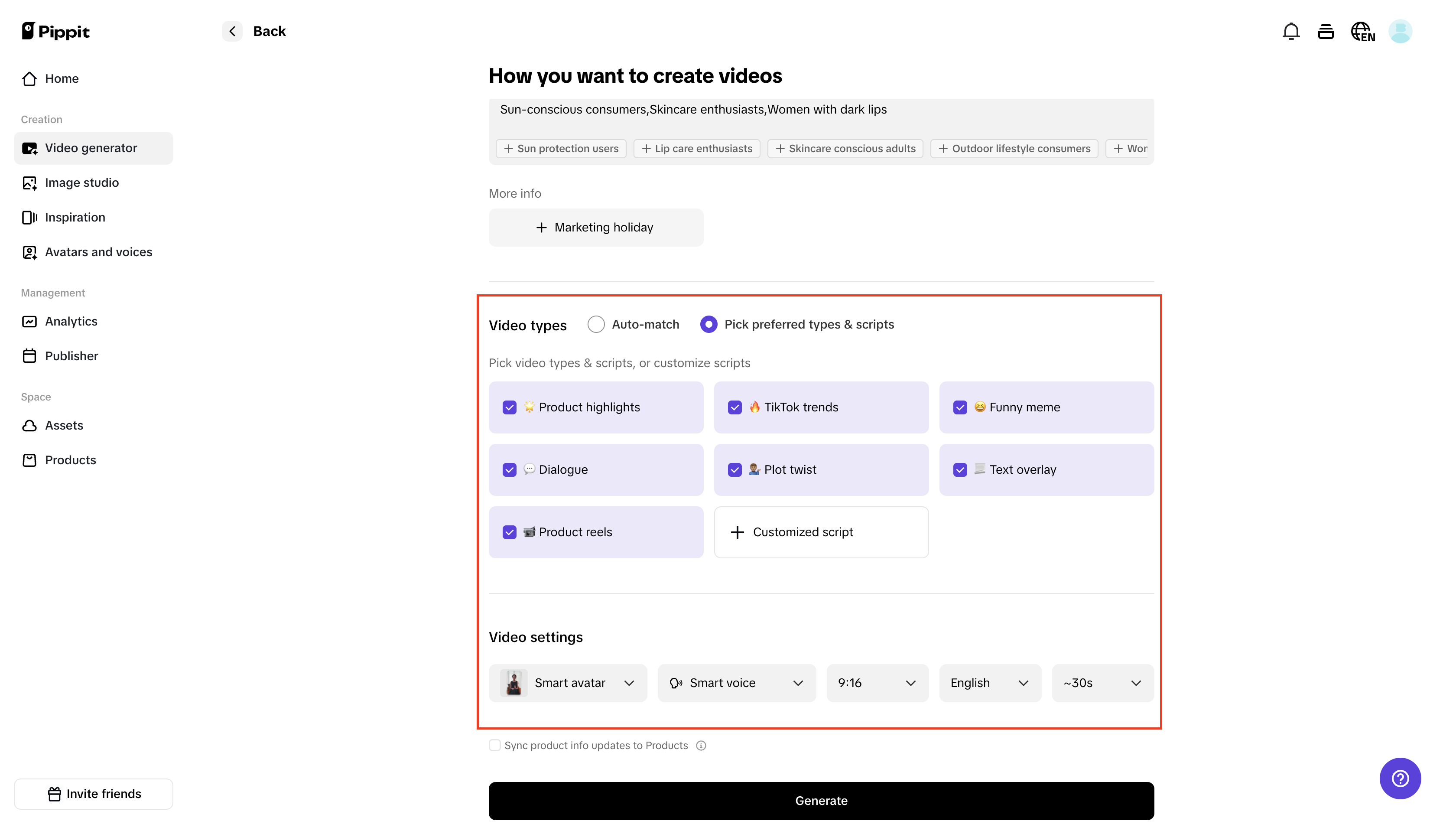 Change the setting for the video