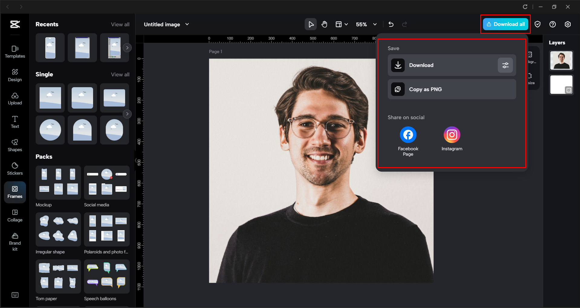 Downloading the image from the CapCut desktop video editor