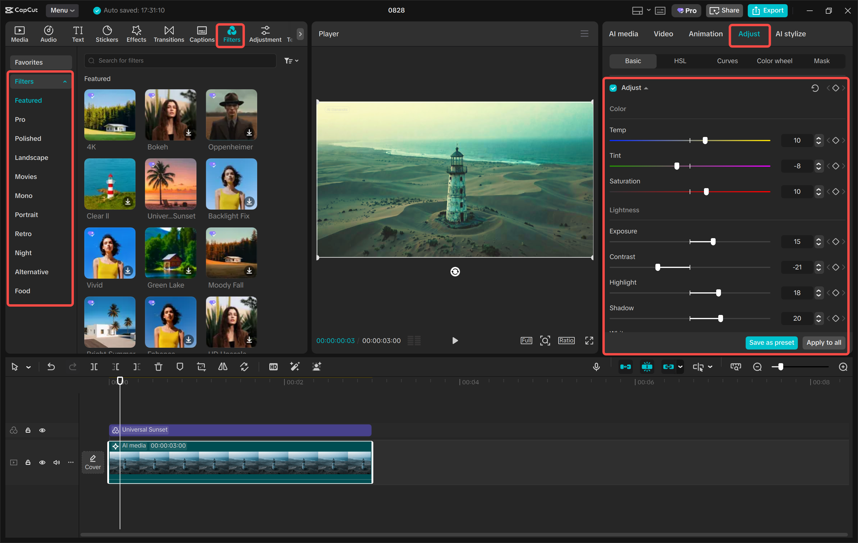 Bearbeiten des von der KI generierten Bildes im CapCut Desktop-Video-Editor