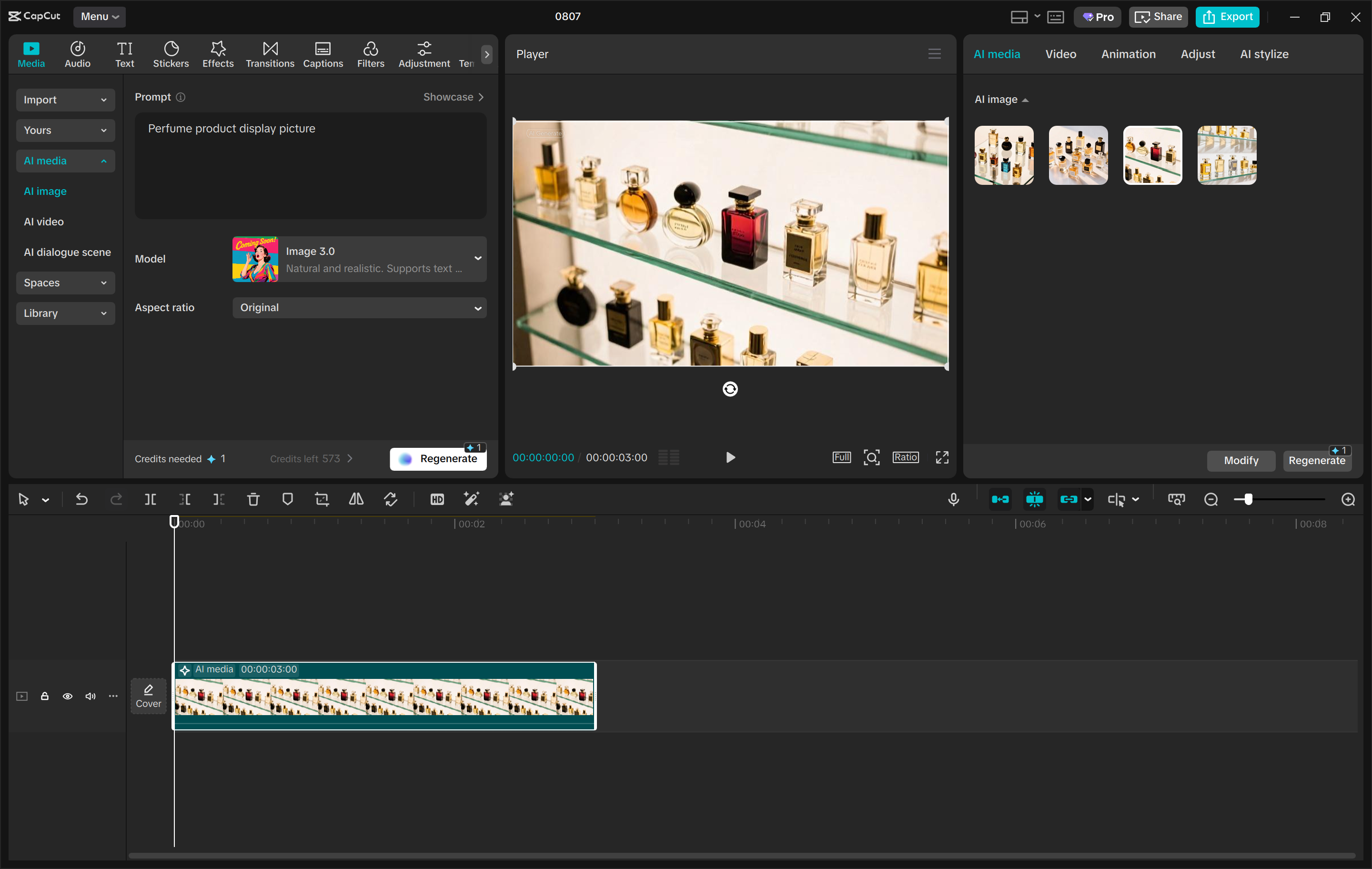Interfaz del editor de video de escritorio de CapCut: otra forma de generar imágenes con IA