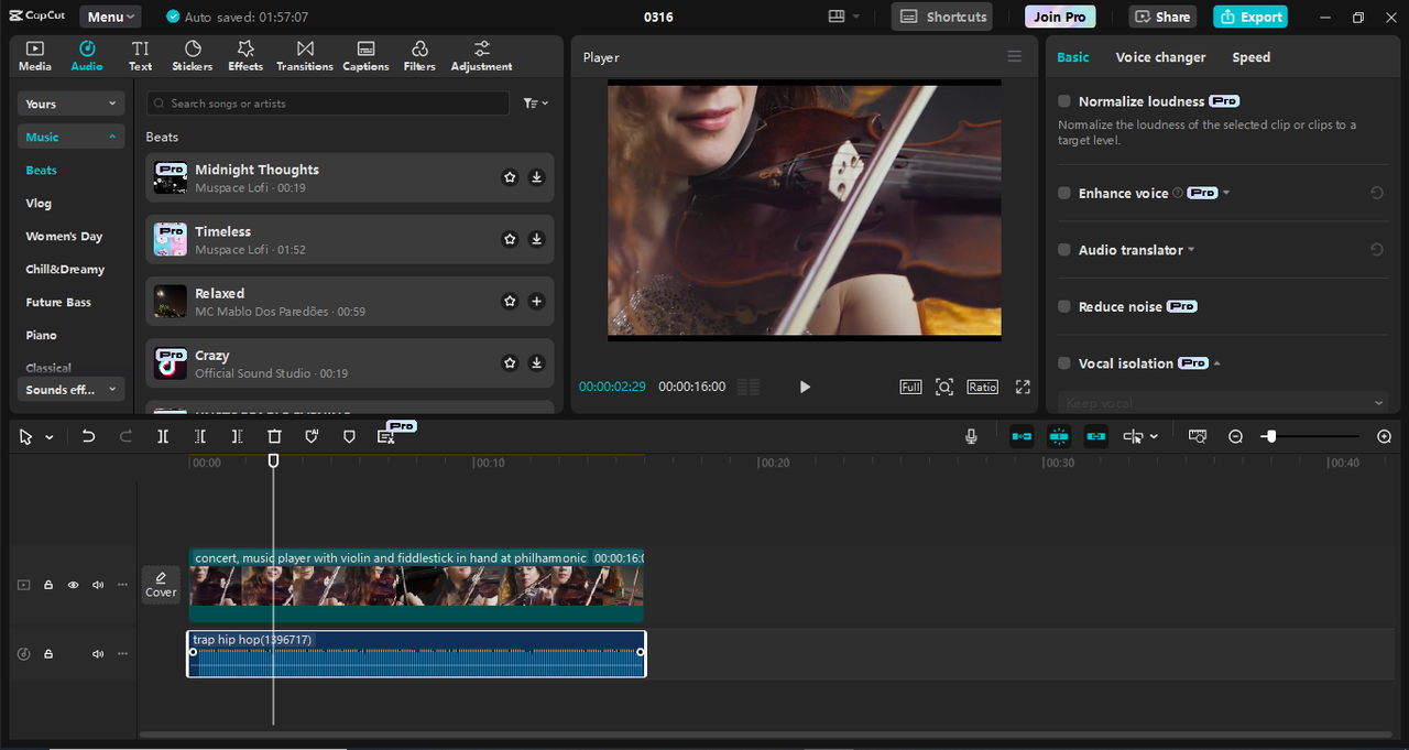 Interfaccia dell' CapCut editor video desktop