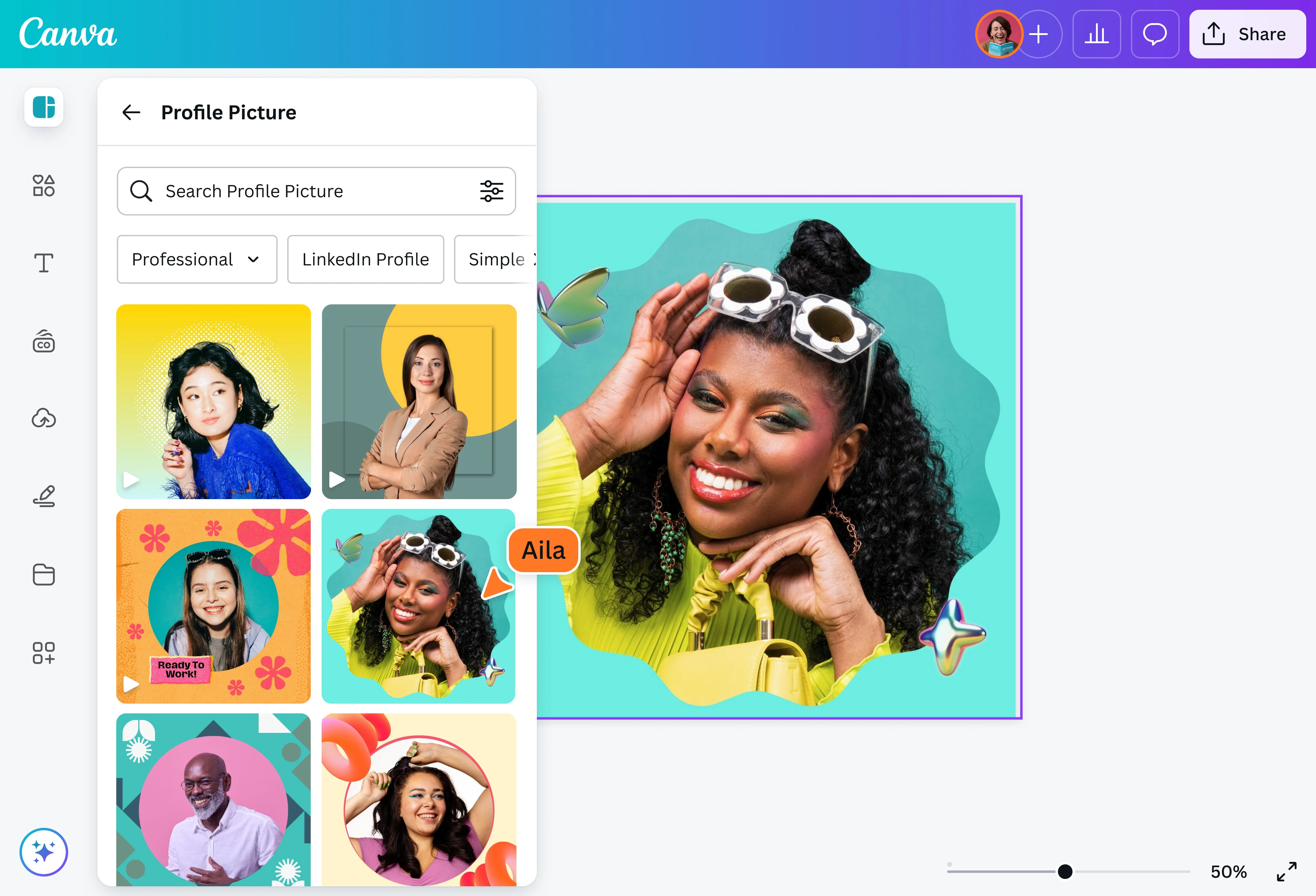 Interface of Canva - the best way to make cool pictures of Whatsapp profile