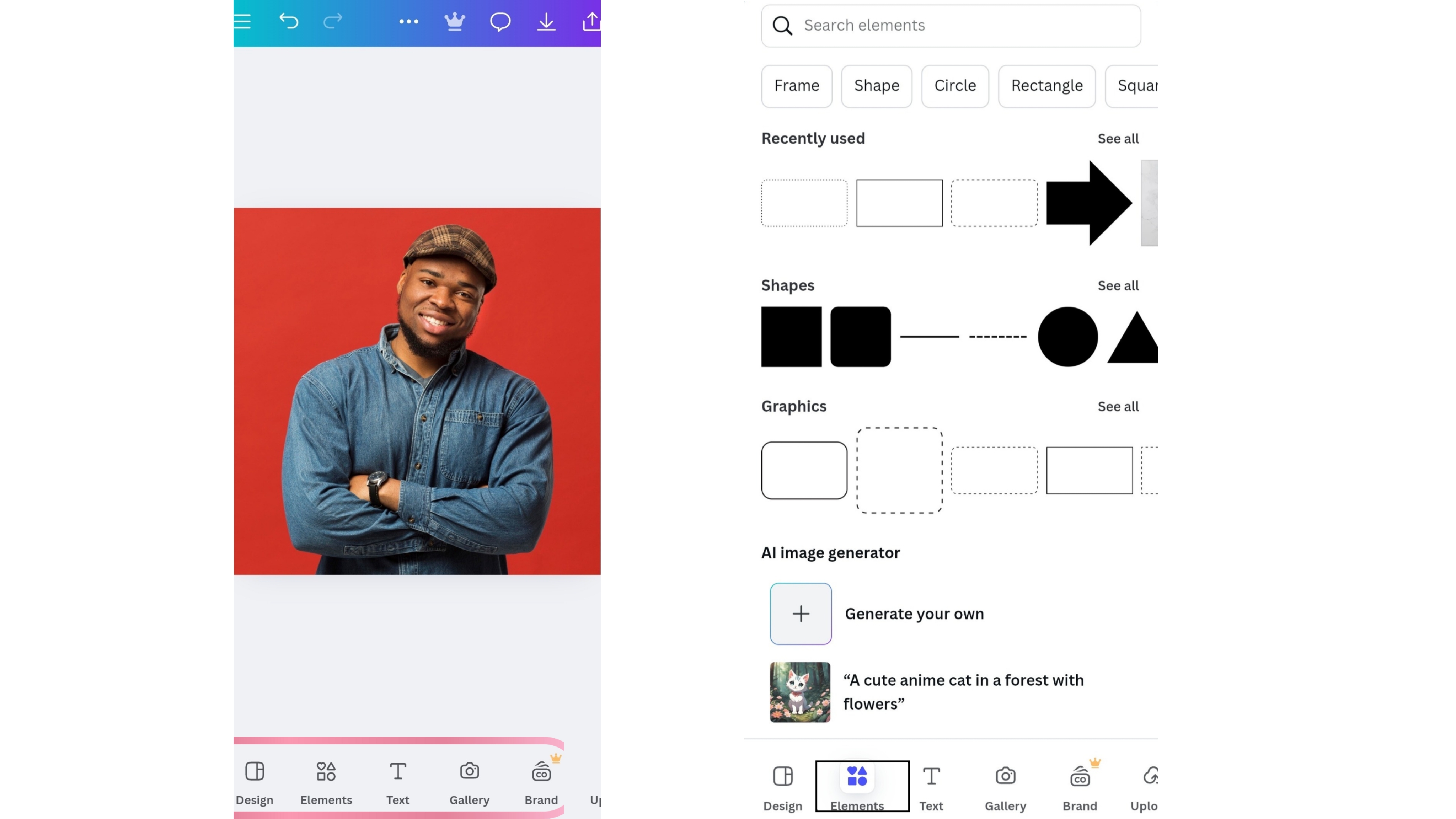 App Canva - Applica elementi di design ed effetti