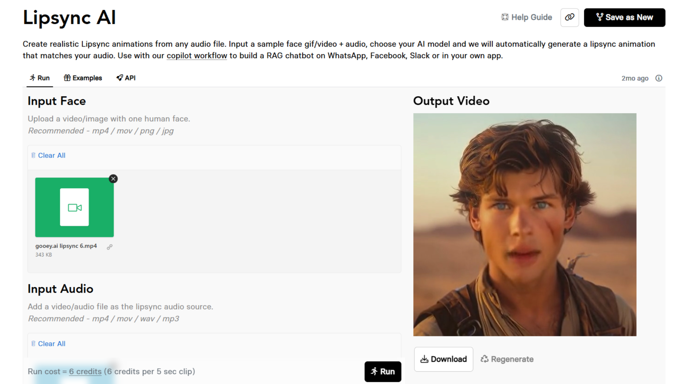 Interface of Gooey AI - a powerful video and audio lip sync tool