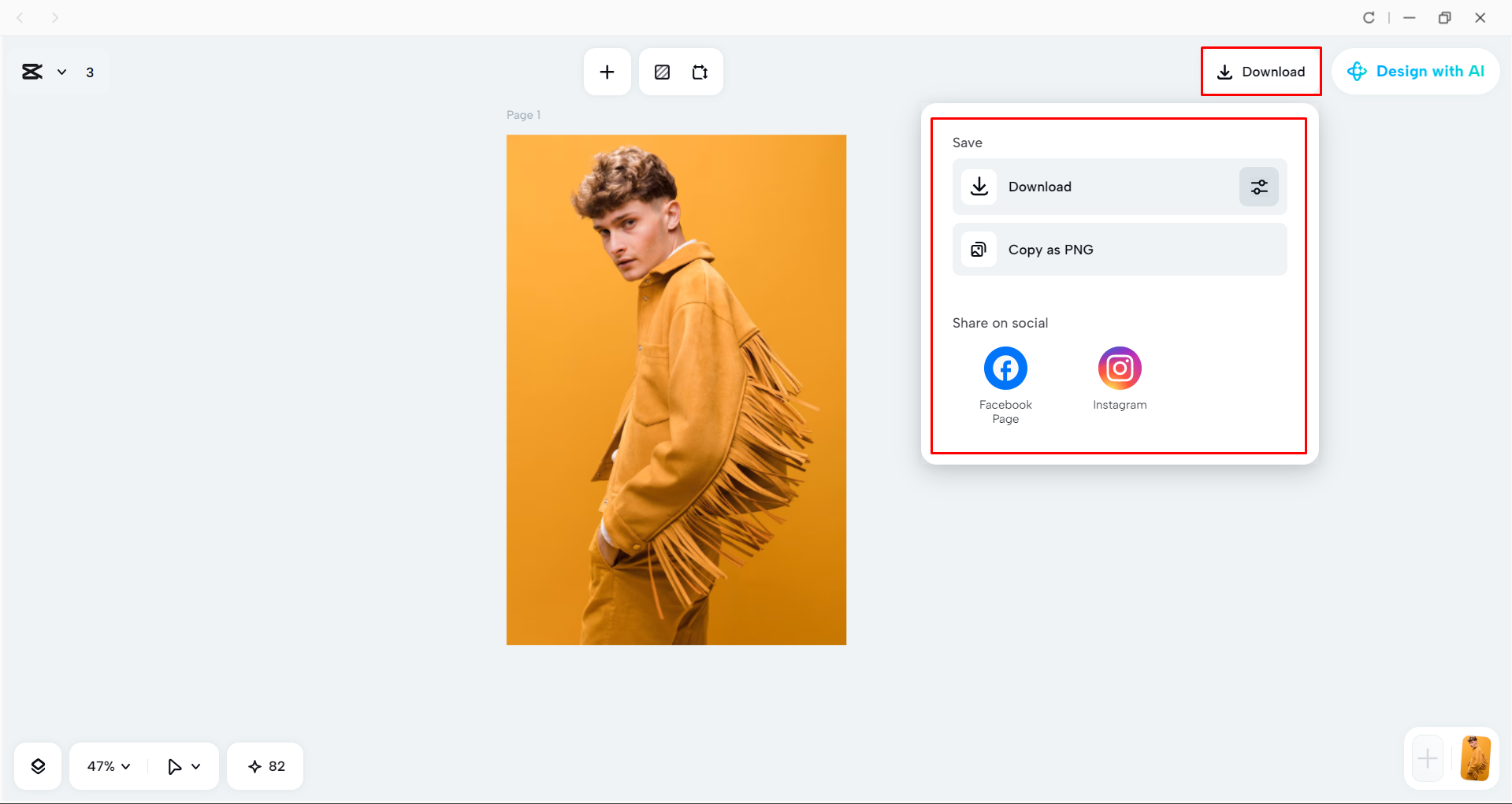 Downloading the image from the CapCut desktop video editor