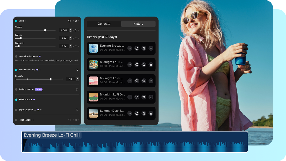 Edit the generated song using CapCut's audio features