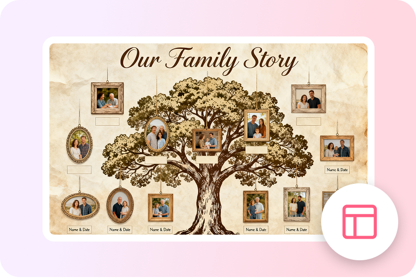 Family stories in balanced layouts