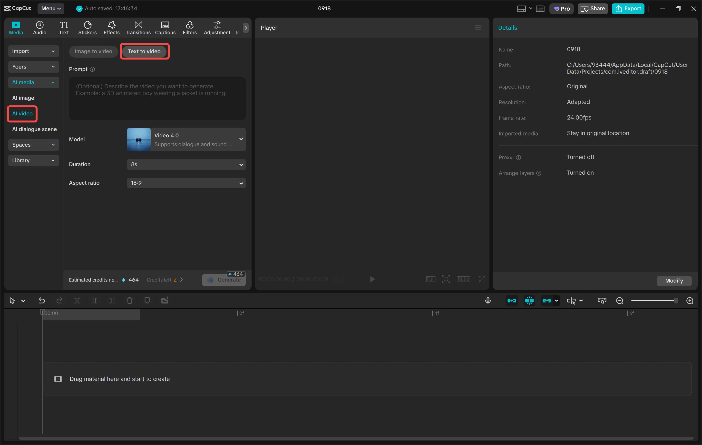 Accessing the AI video in the CapCut desktop video editor