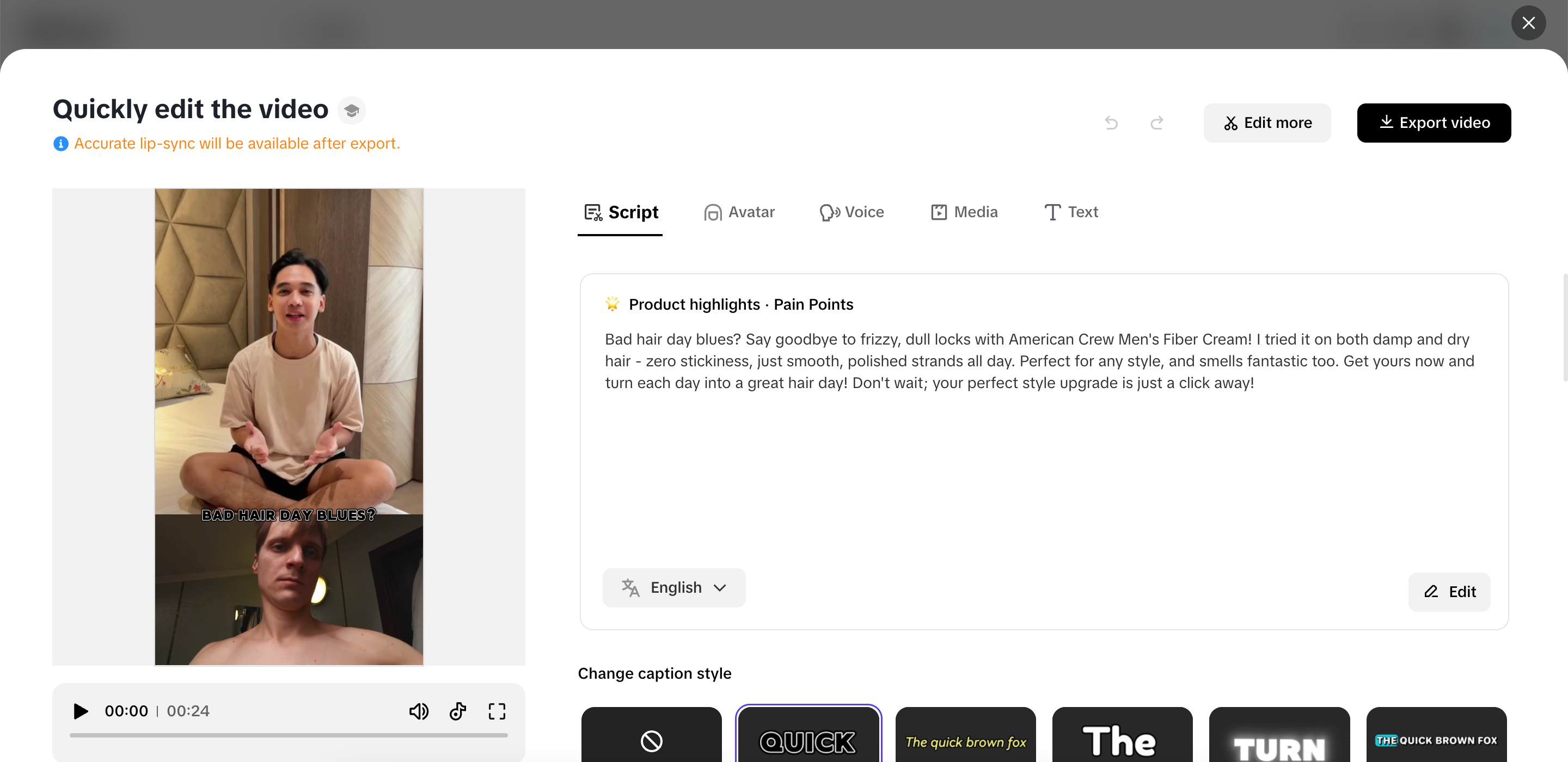 Esegui qualsiasi modifica rapida al tuo video