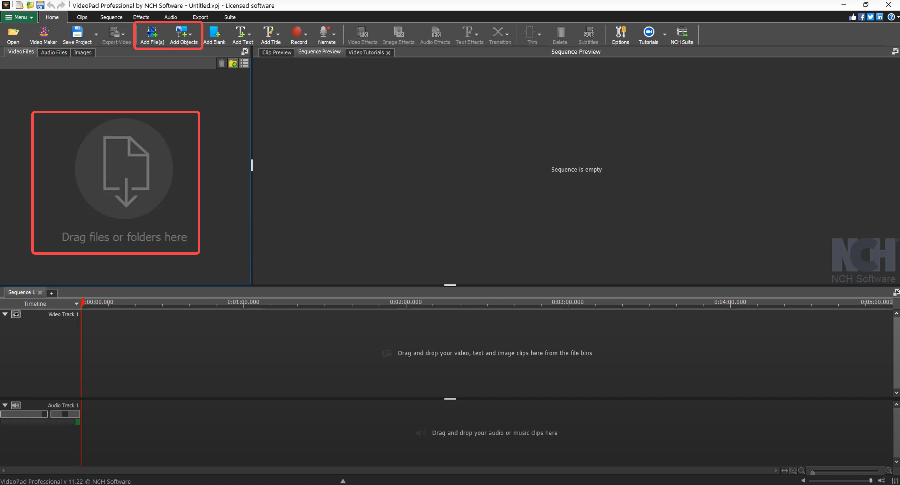 Importing a video into the VideoPad video editor