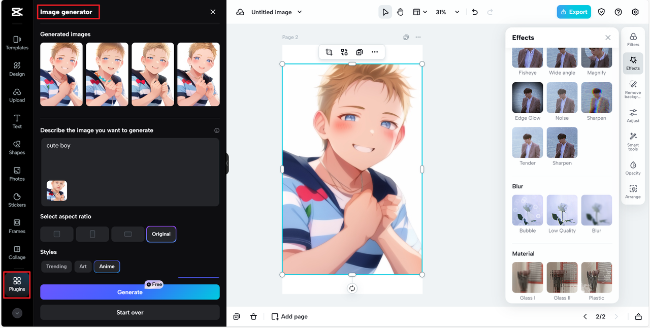 Zugriff auf den Bildgenerator in CapCut