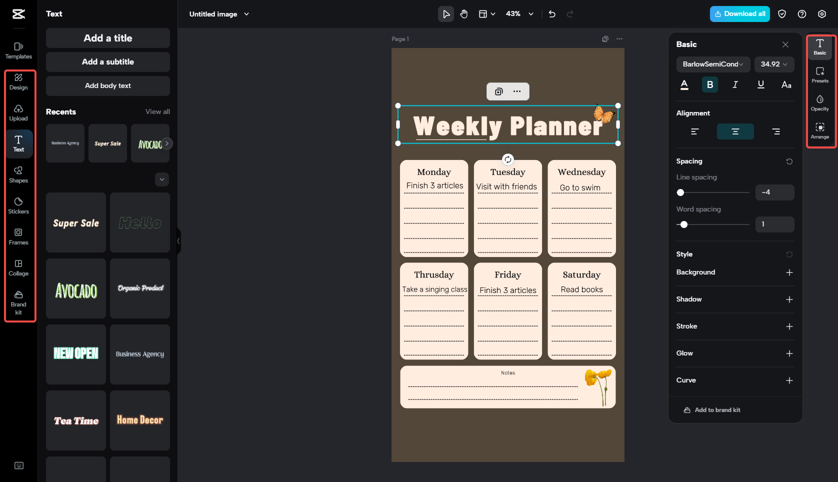 Edit the template with diverse features