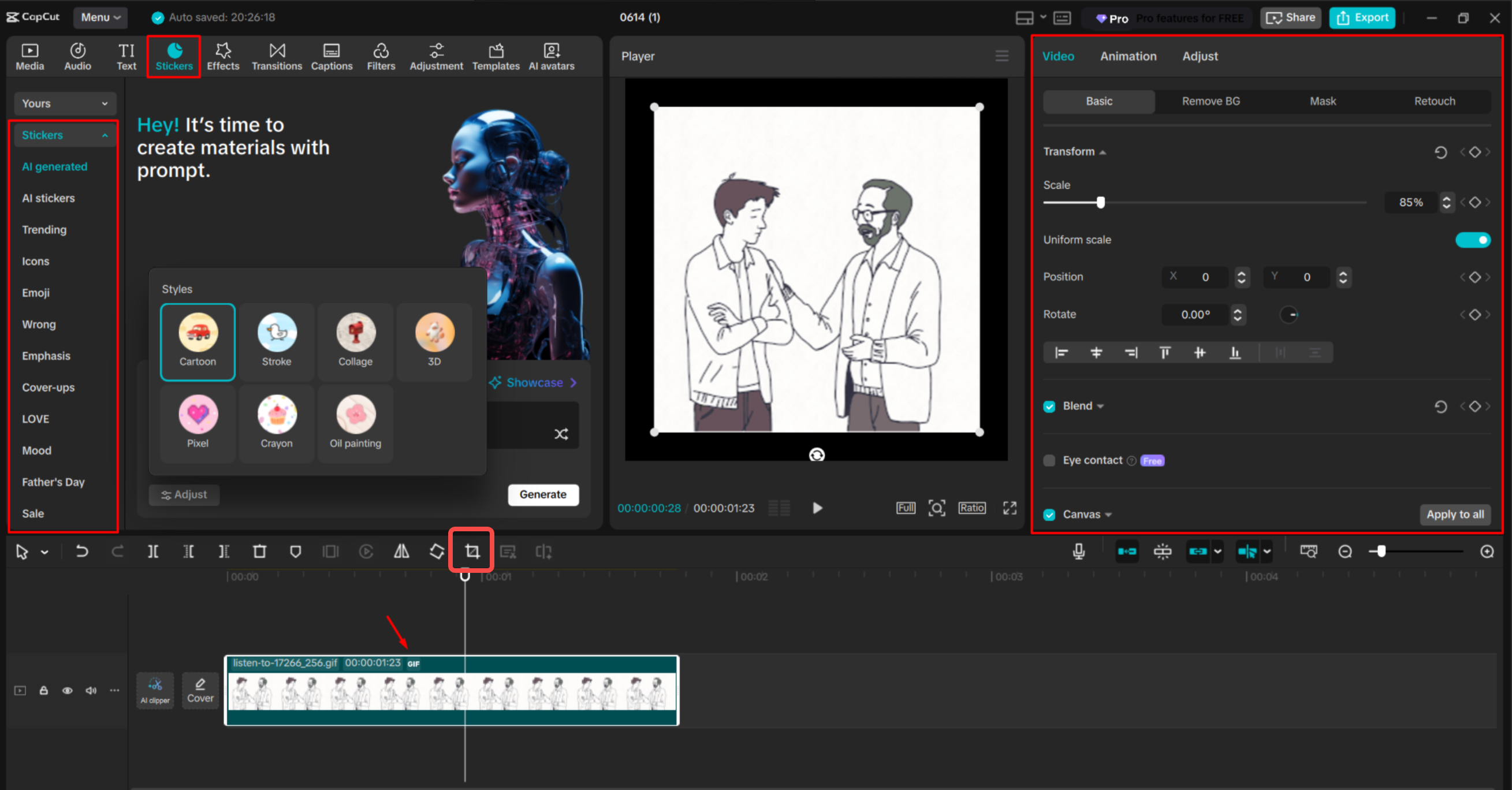 Redimensionando un GIF con el CapCut editor de video de escritorio