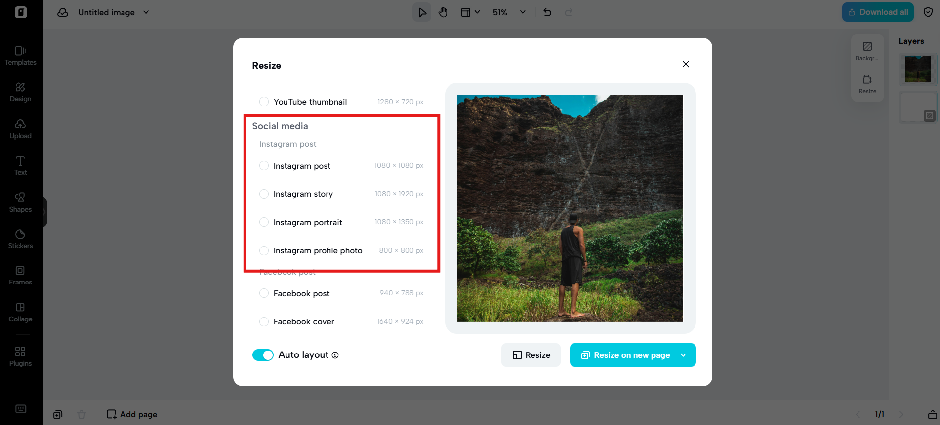Select Instagram aspect ratio