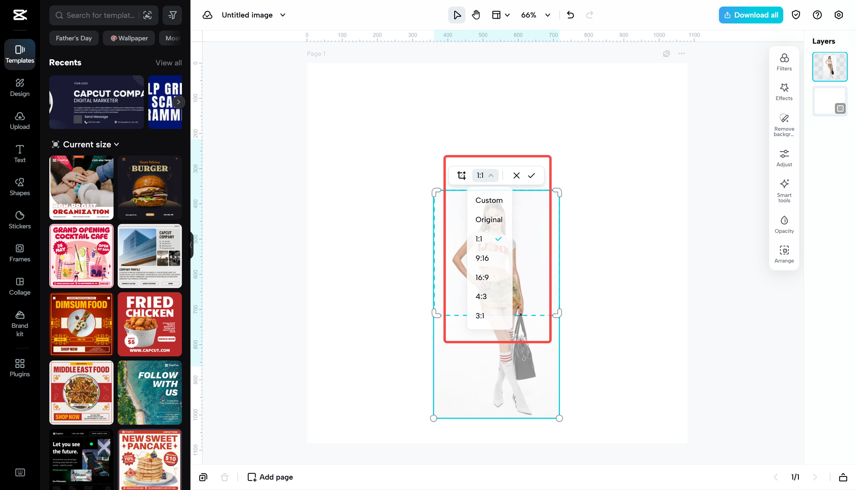 Personalizzare e ridimensionare l'immagine in CapCut Web