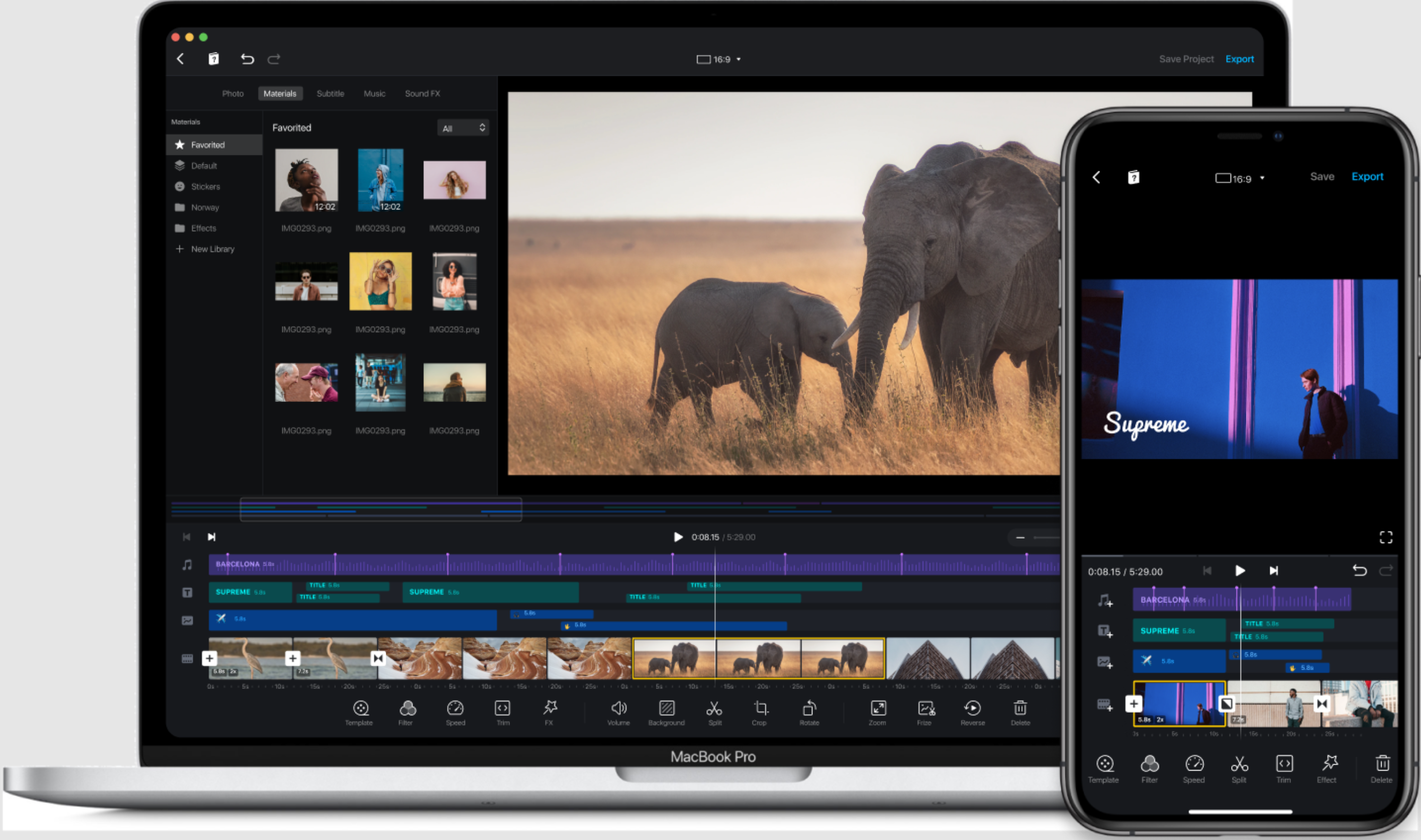 Interface of the VN video editor