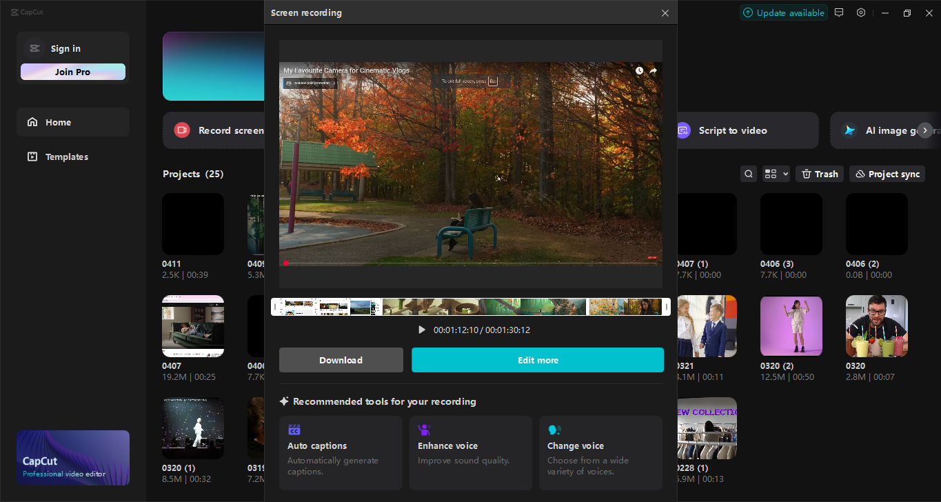 The interface of CapCut desktop video editor - the  best free webcam recording software