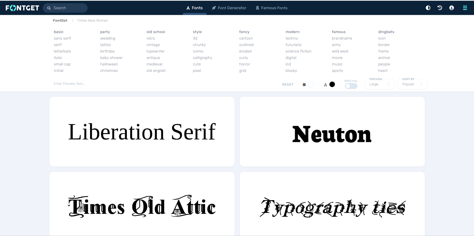 Antarmuka FontGet - generator font Times New Roman yang mudah digunakan