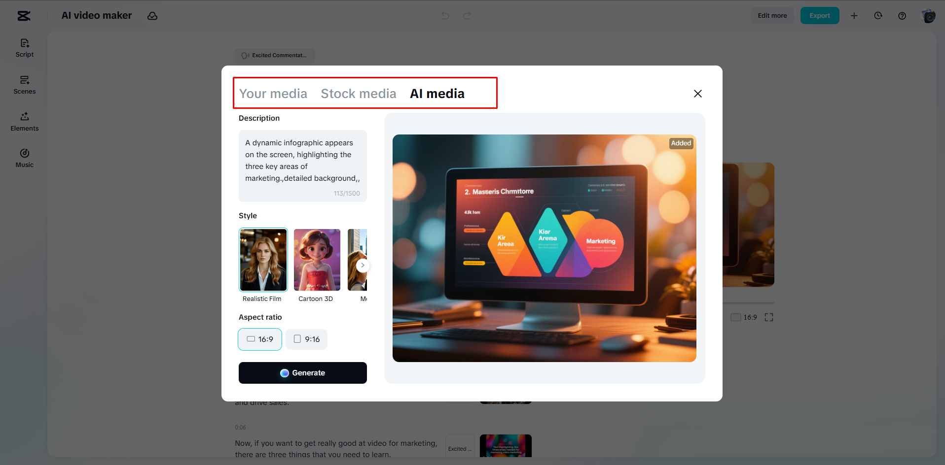 Replacing the AI media in a video using CapCut Web