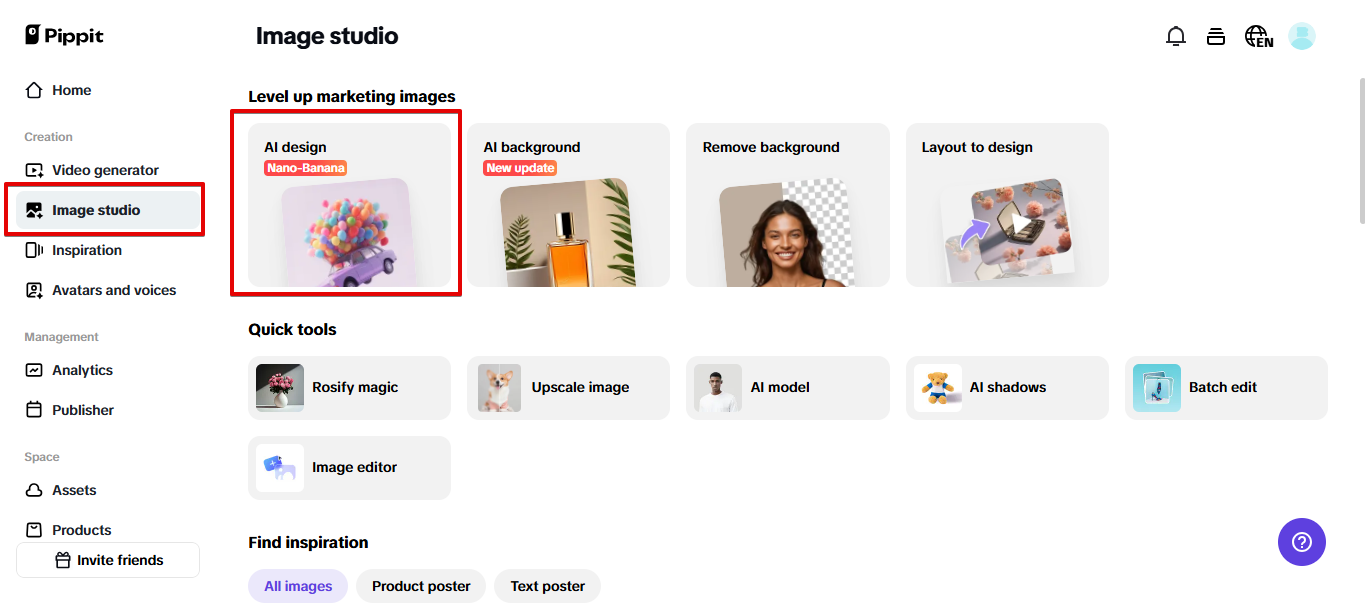 Abriendo diseño AI en Pippit