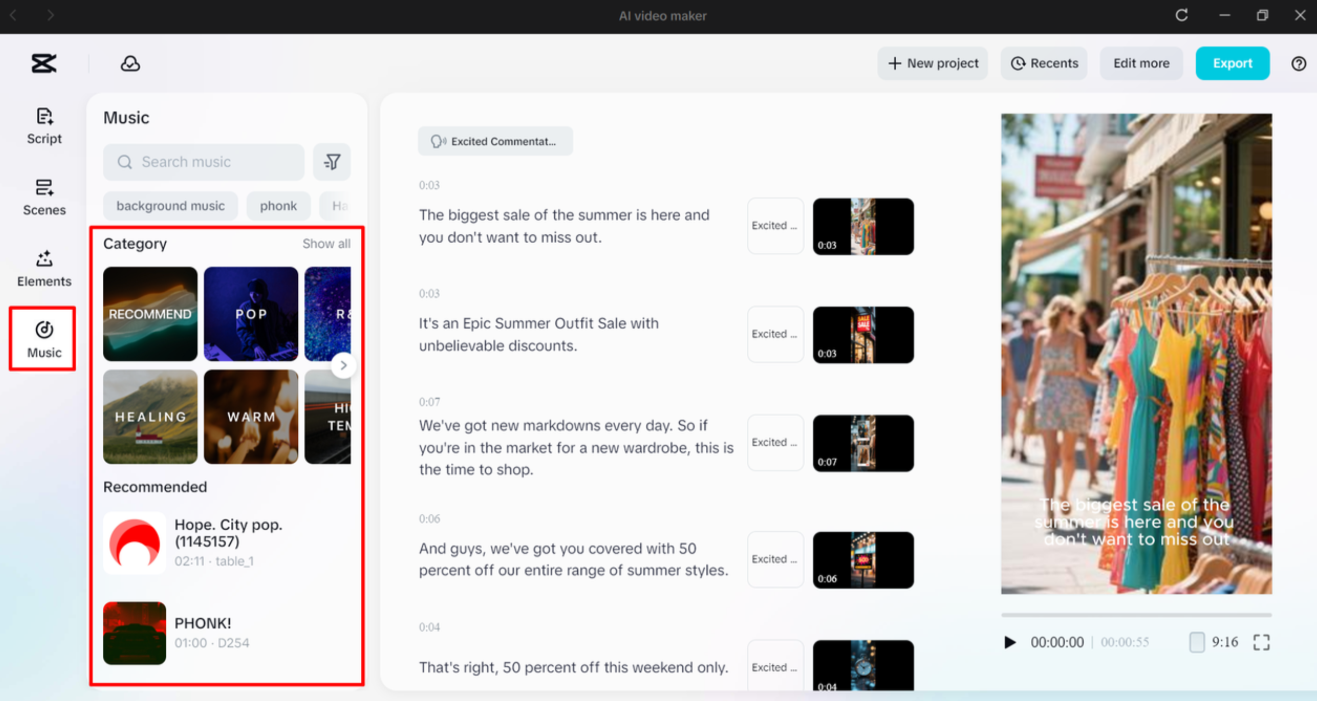 Adding music to the video ad in AI video maker