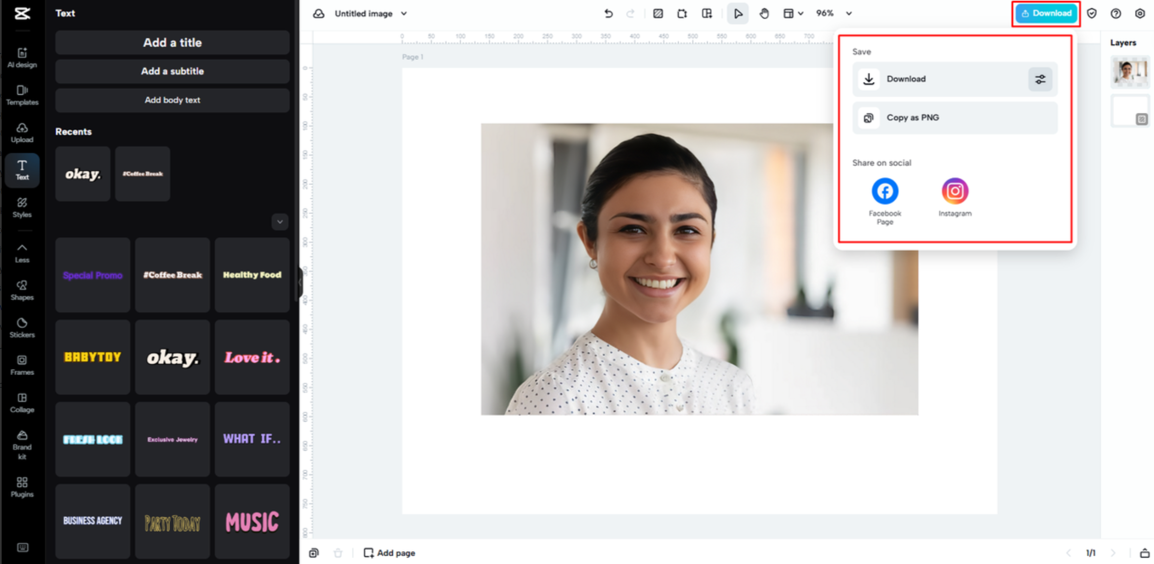 Downloading the edited image from CapCut Web