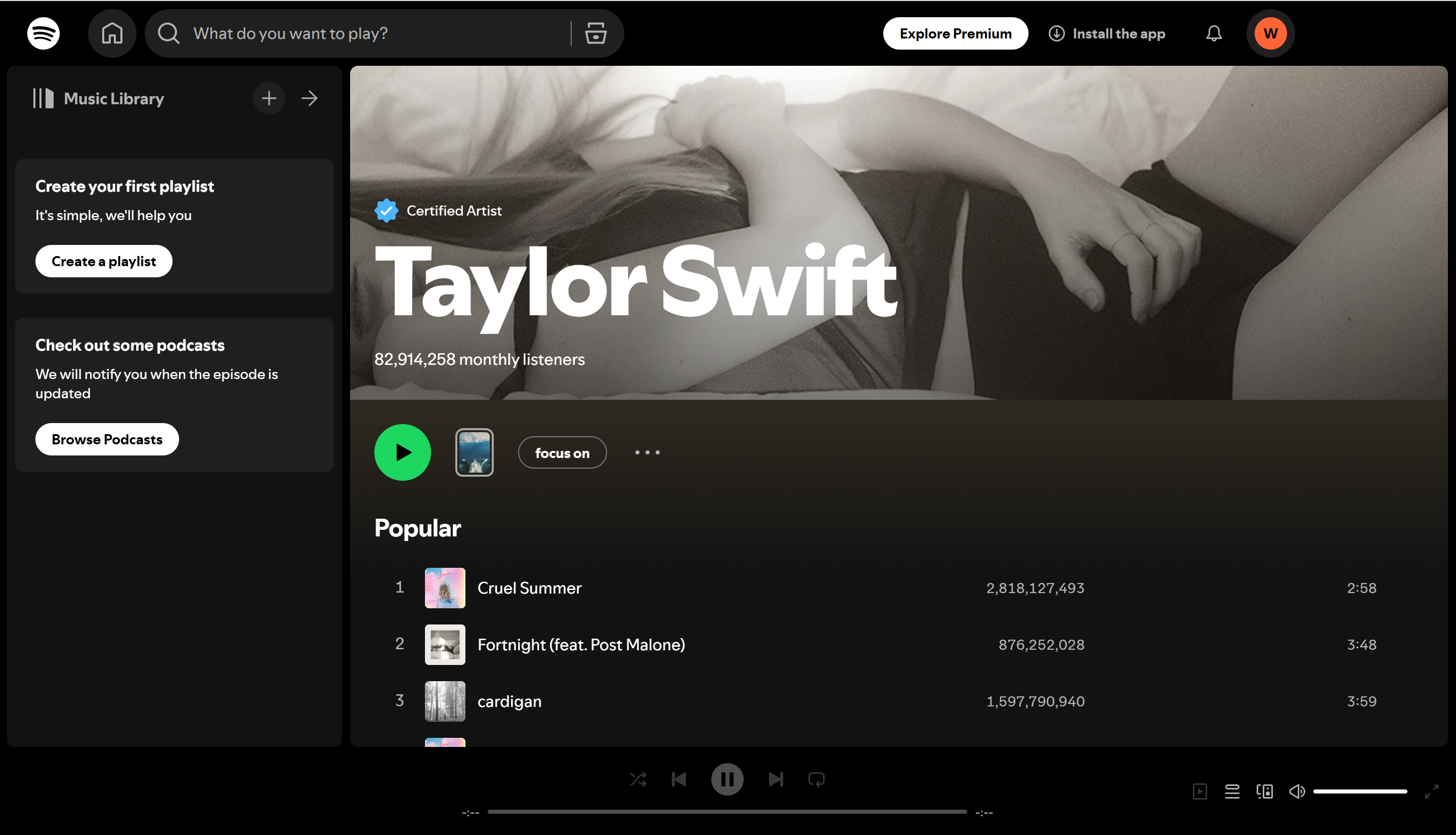 Taylor Swift - salah seorang artis wanita yang paling banyak distrim di Spotify