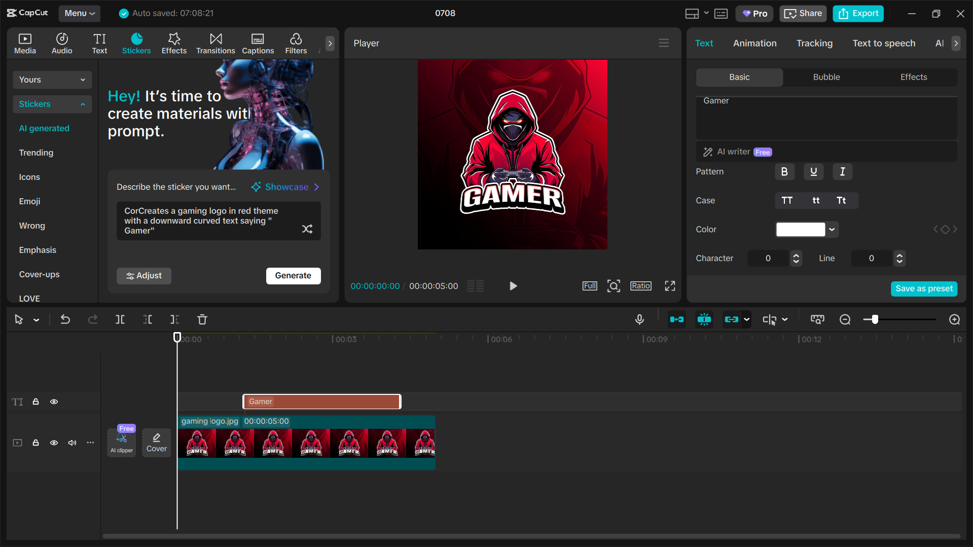 Editing interface of the CapCut desktop video editor - an ideal AI gaming logo maker