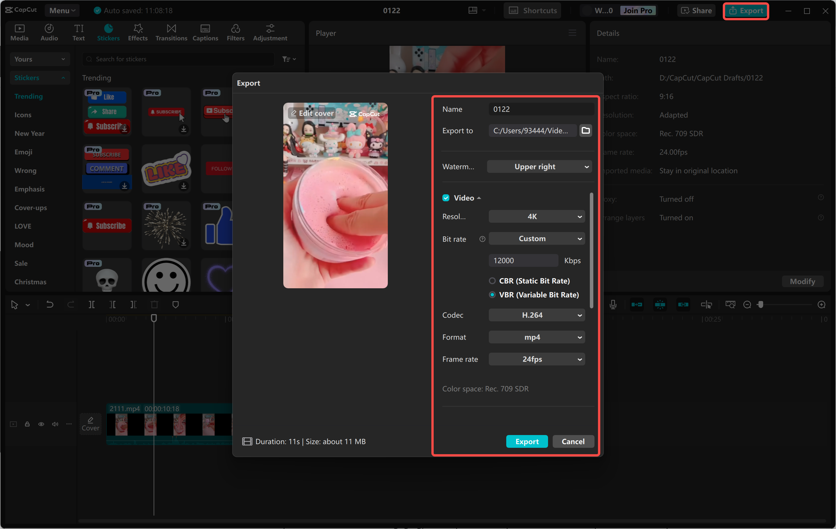 Exporting the video from the CapCut desktop video editor