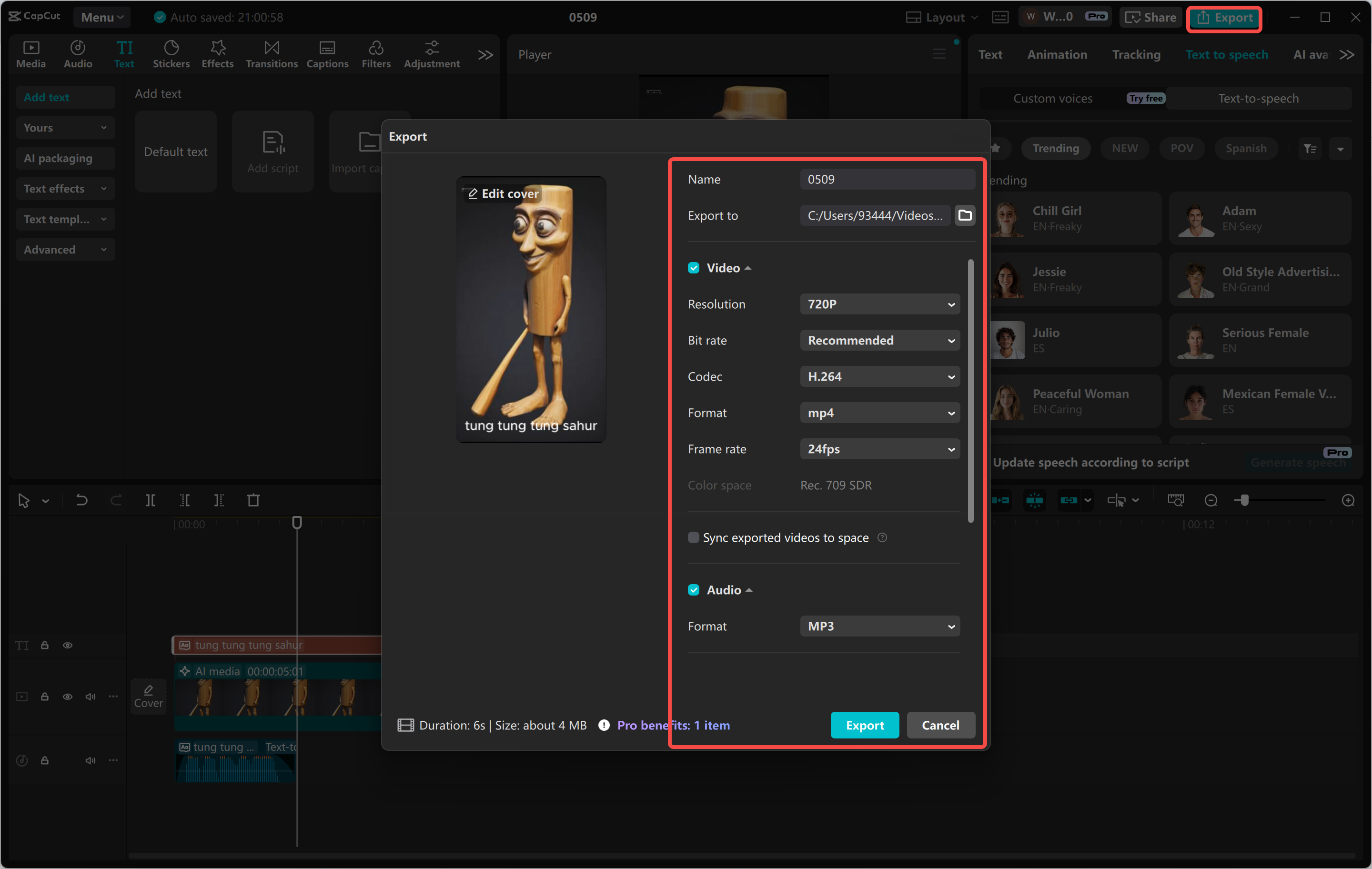 Exporting a video from the CapCut desktop video editor