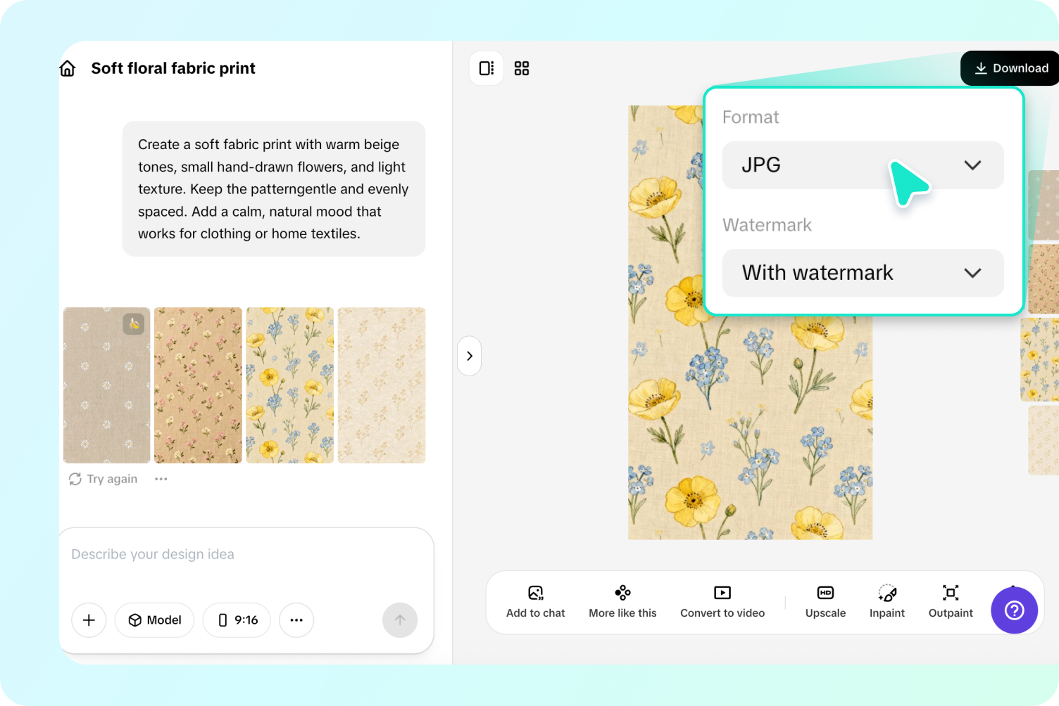 Exporting print designs