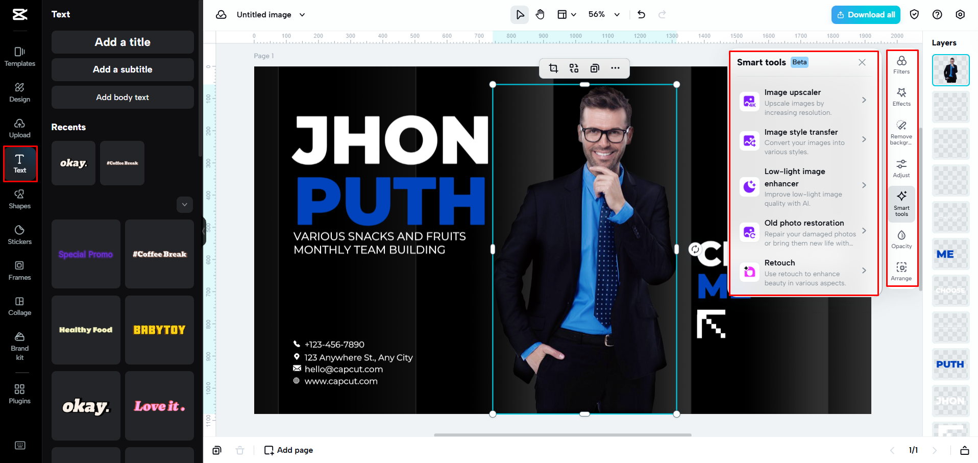 Dostosowanie szablonu wizytówki w CapCut Web