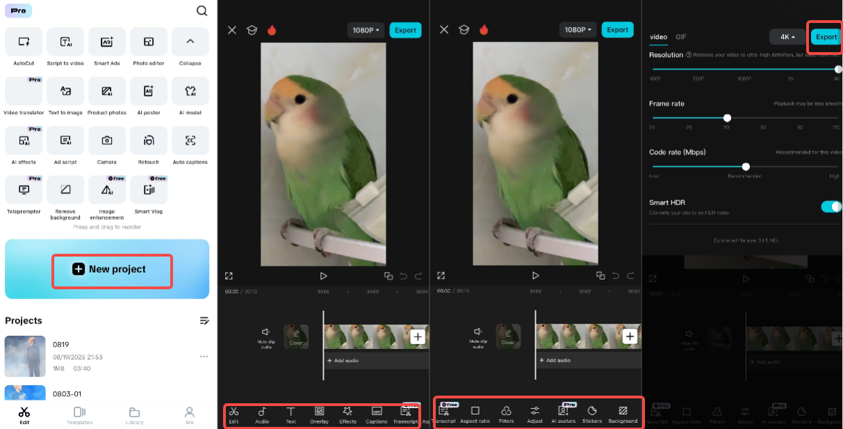 Editing videos in the CapCut app