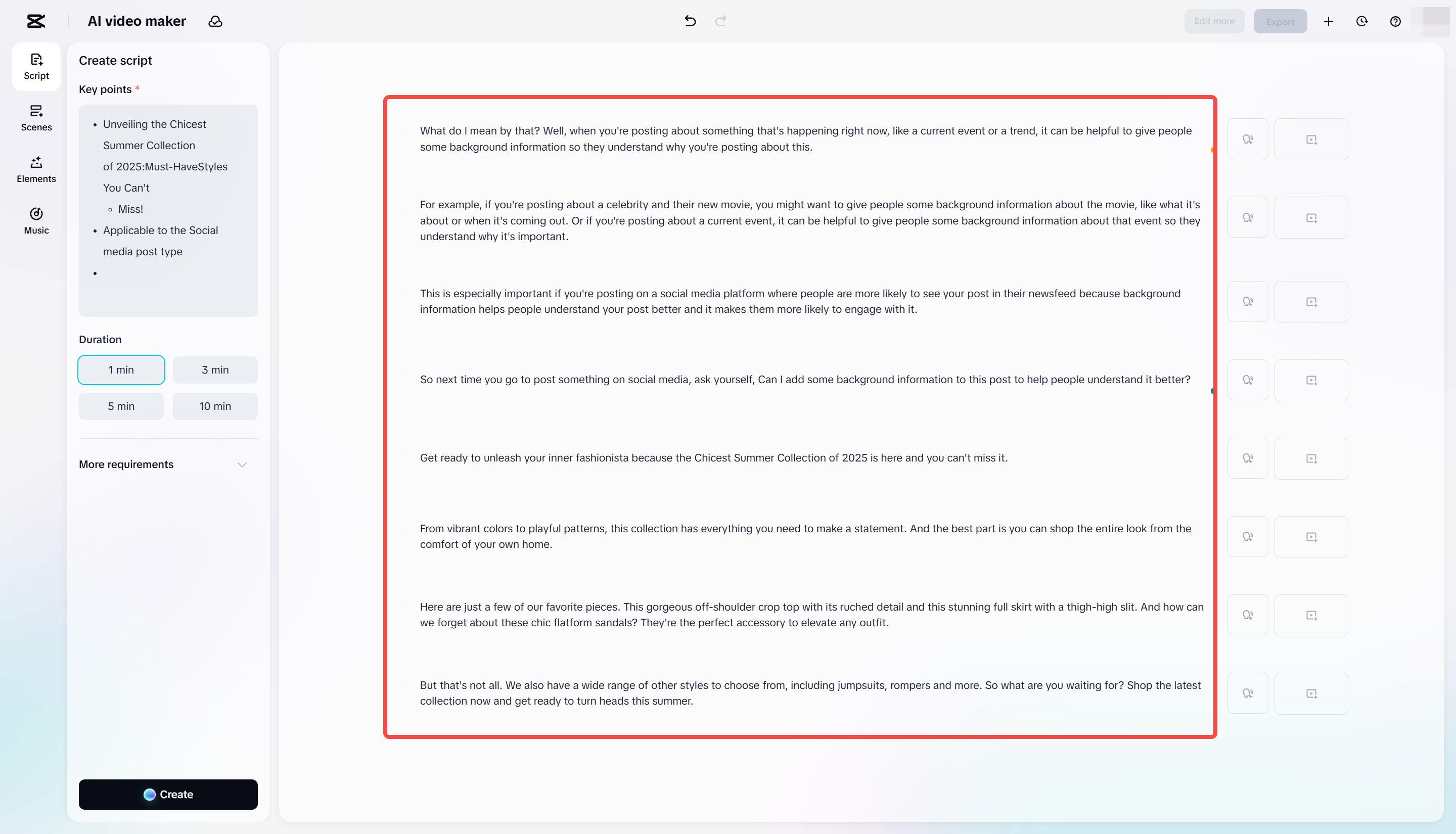 Copy the content on CapCut Web