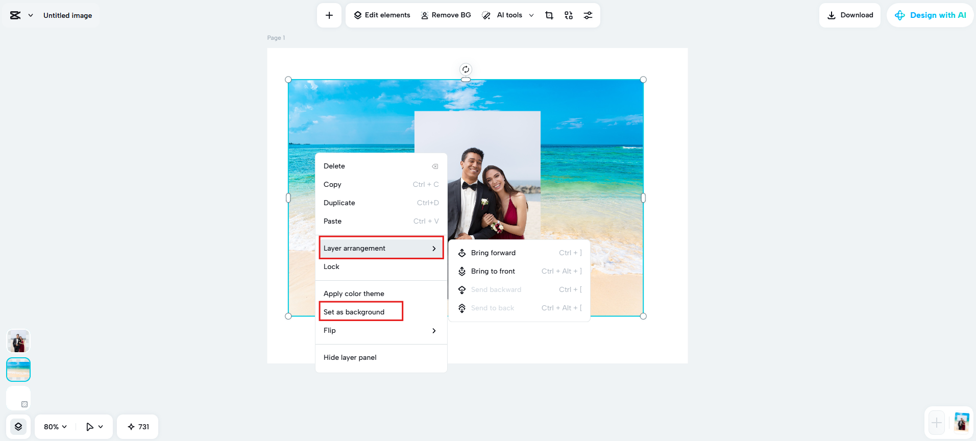 Arrange layers and set background