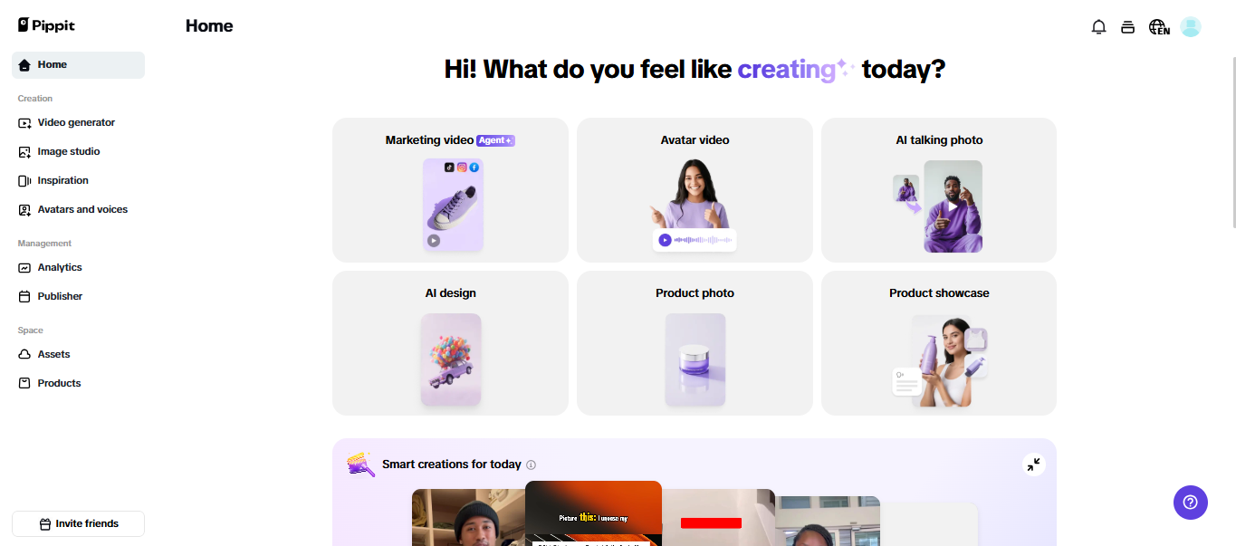 Pagina principale di Pippit