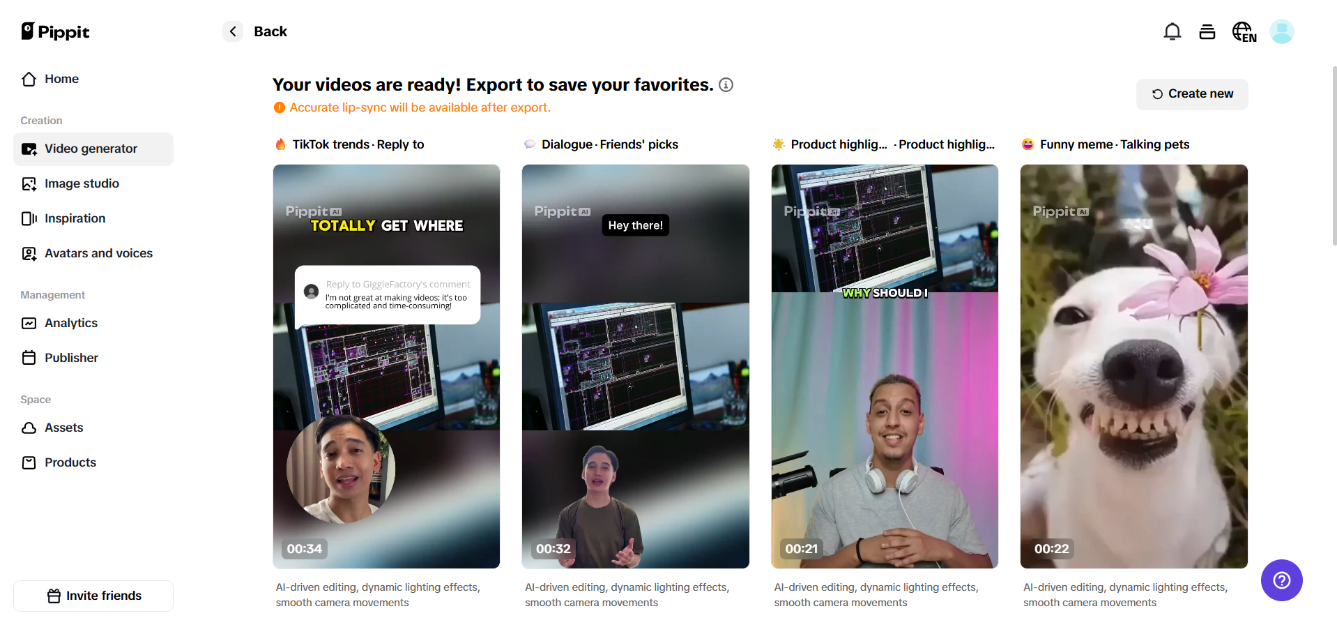 Selecciona tu video generado preferido.