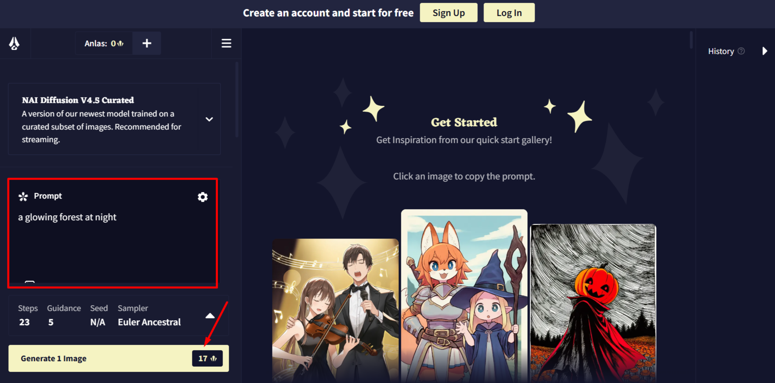 Writing an image prompt in the Novel AI image generator