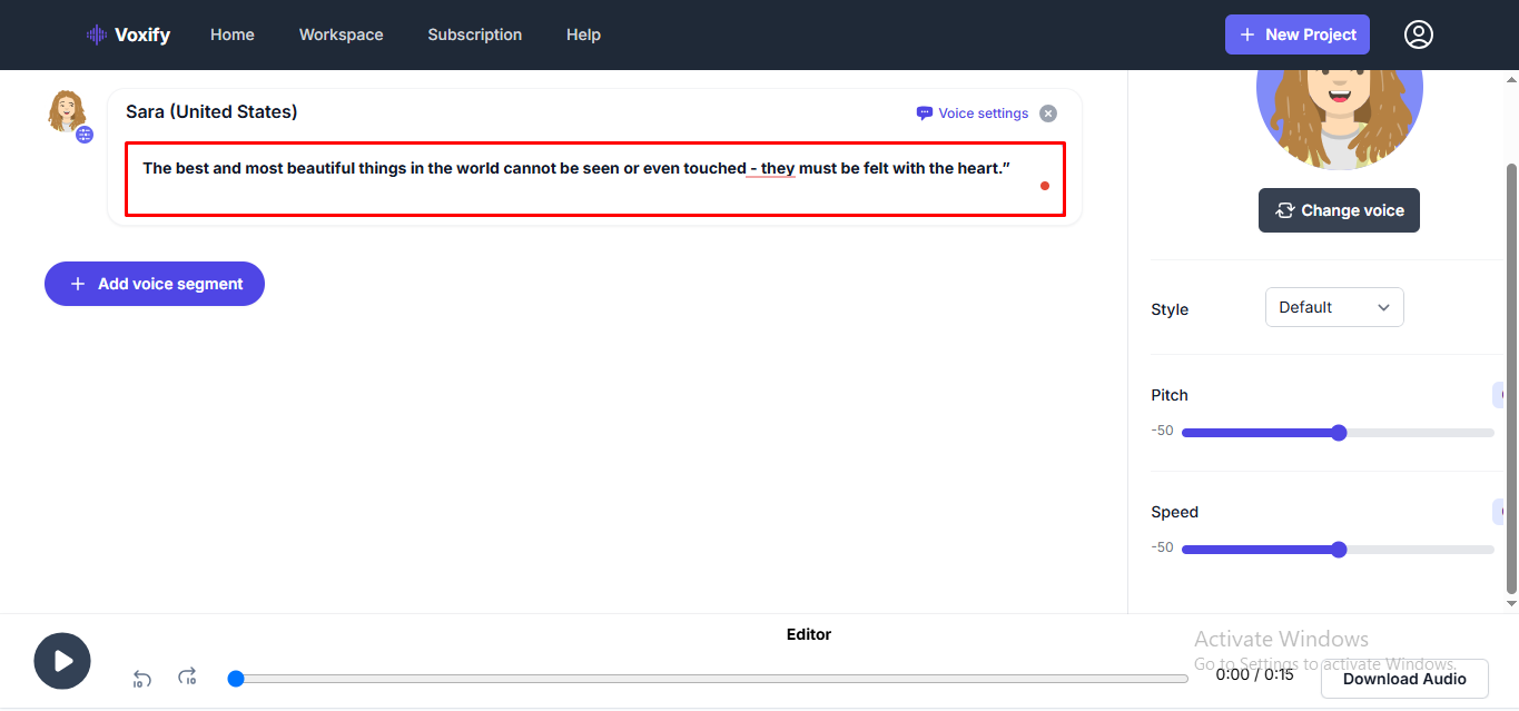Introducir un guion para la conversión de voz en Voxify
