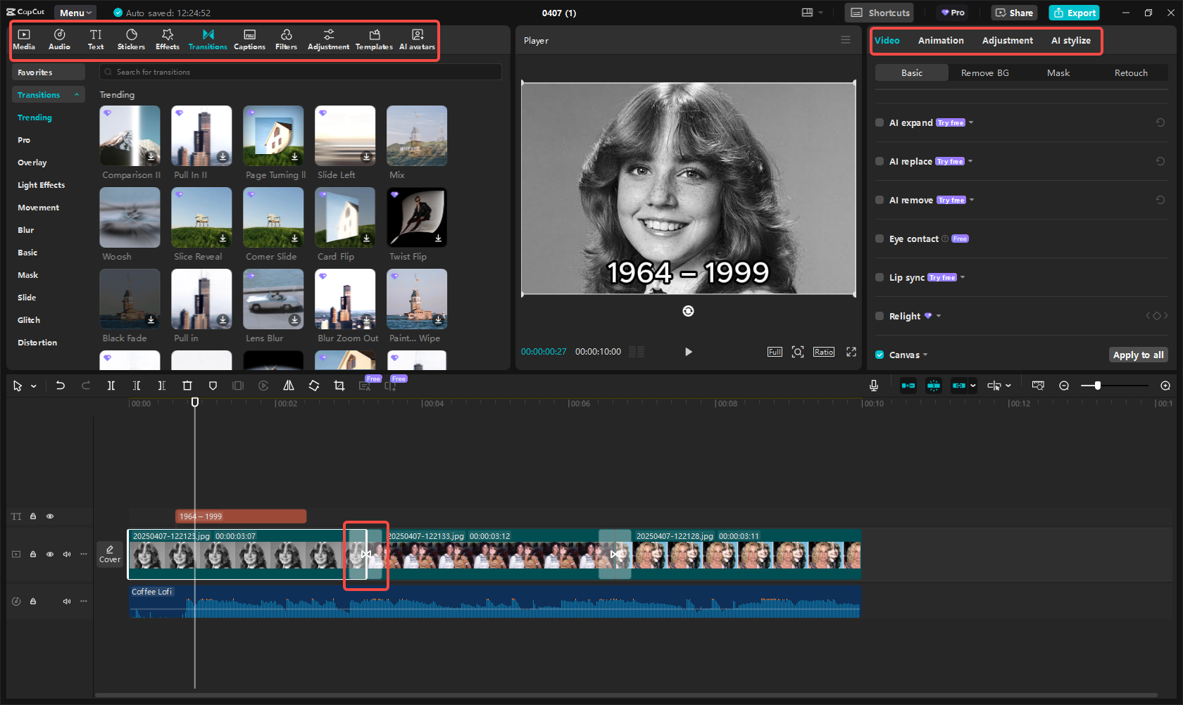 Editing the funeral slideshow in CapCut