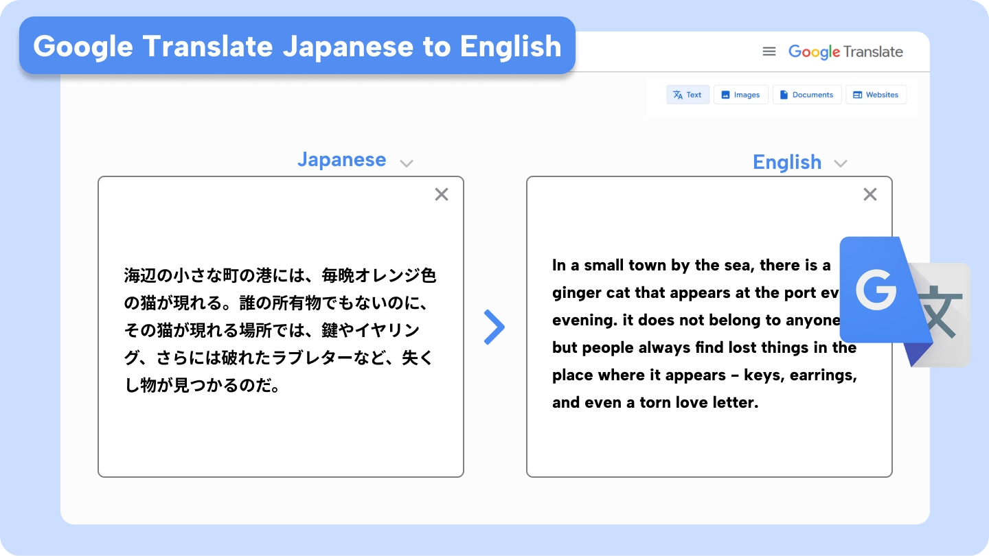 Google Translate z japonštiny do angličtiny