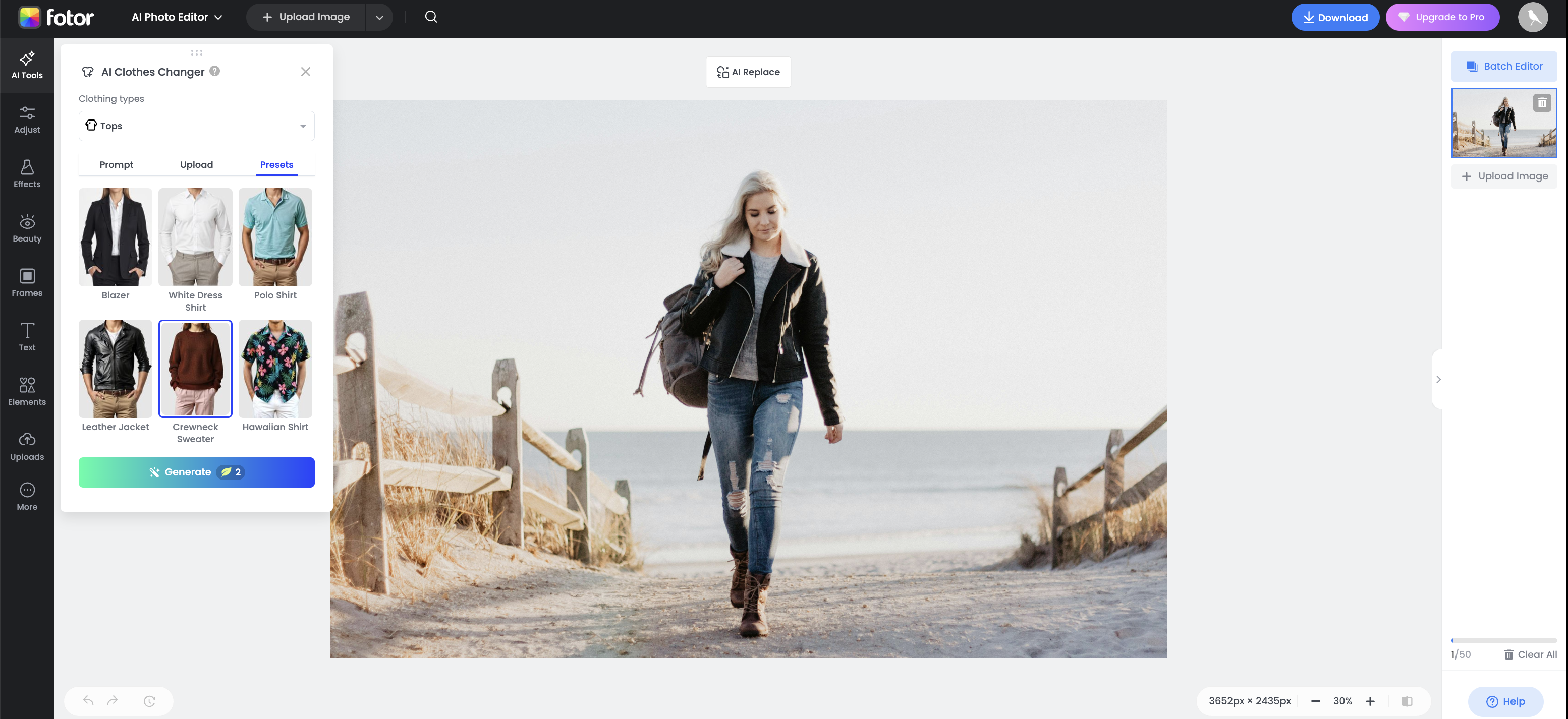 Fotor clothing AI generator