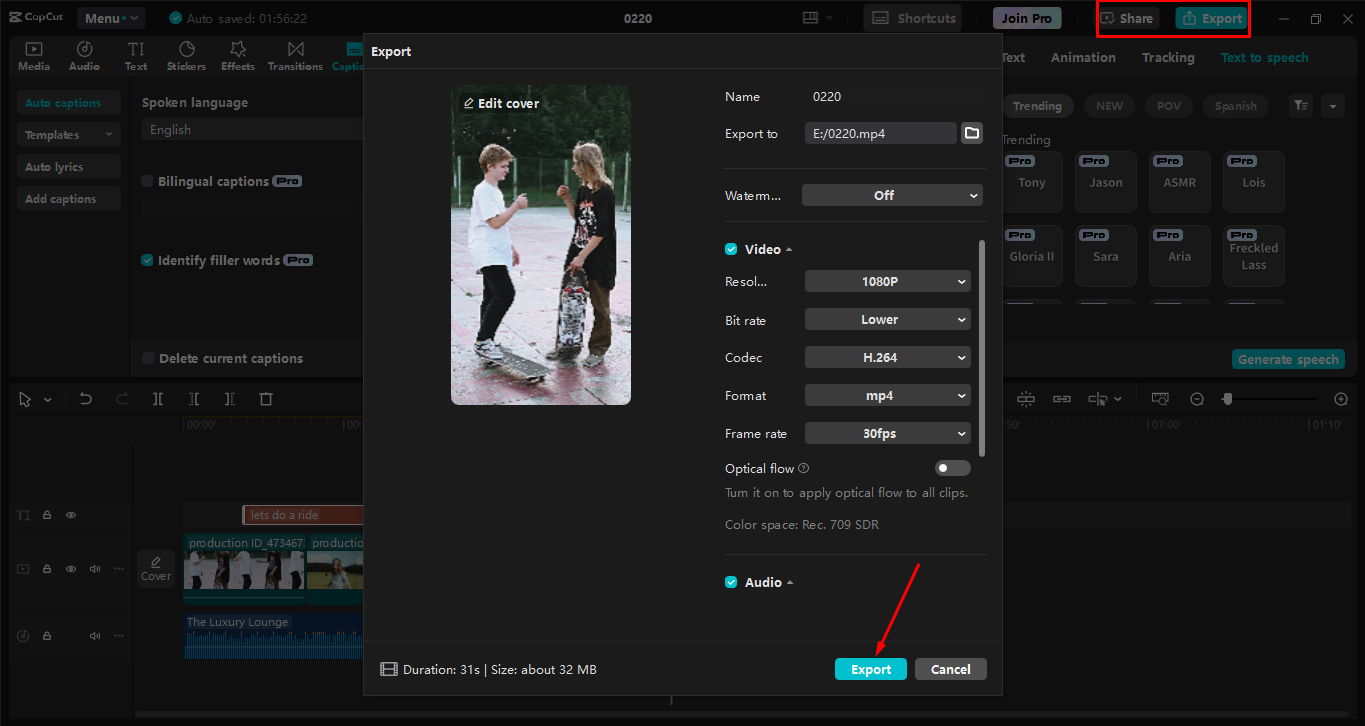 Exporting TikTok video from the CapCut desktop video editor