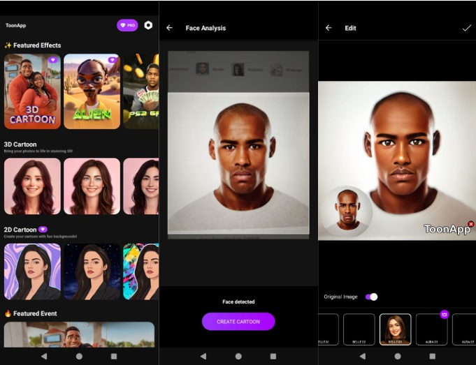Interfaccia di ToonApp - un innovativo software di animazione di cartoni animati su cellulare