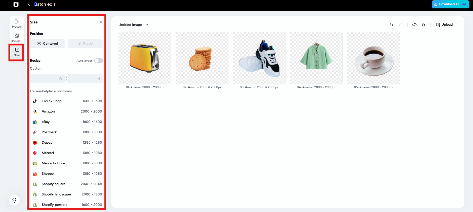 Resize the images