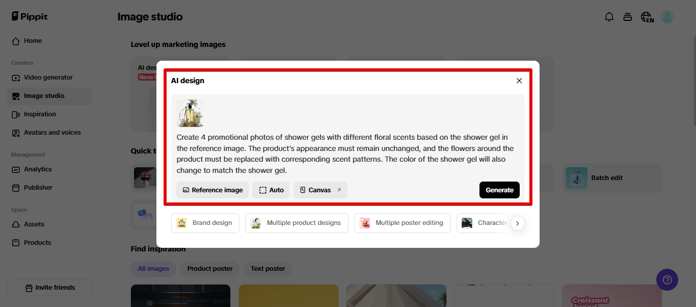 Generating images in Pippit