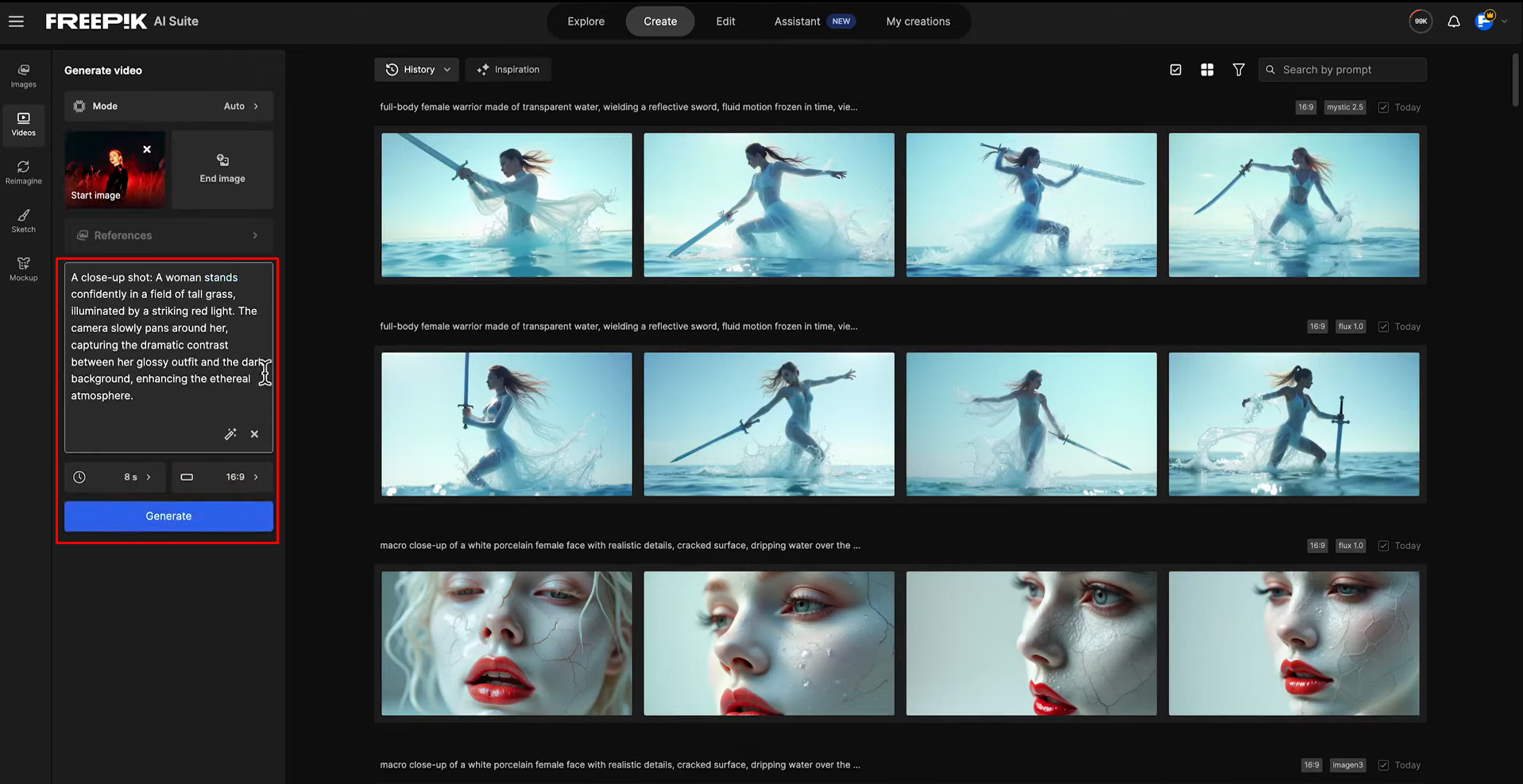 Ajuste de la configuración de video en el generador de video Freepik AI