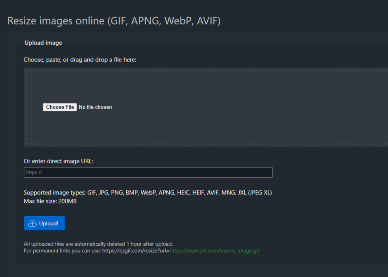 Interfaz de Ezgif: el resizer GIF en línea perfecto