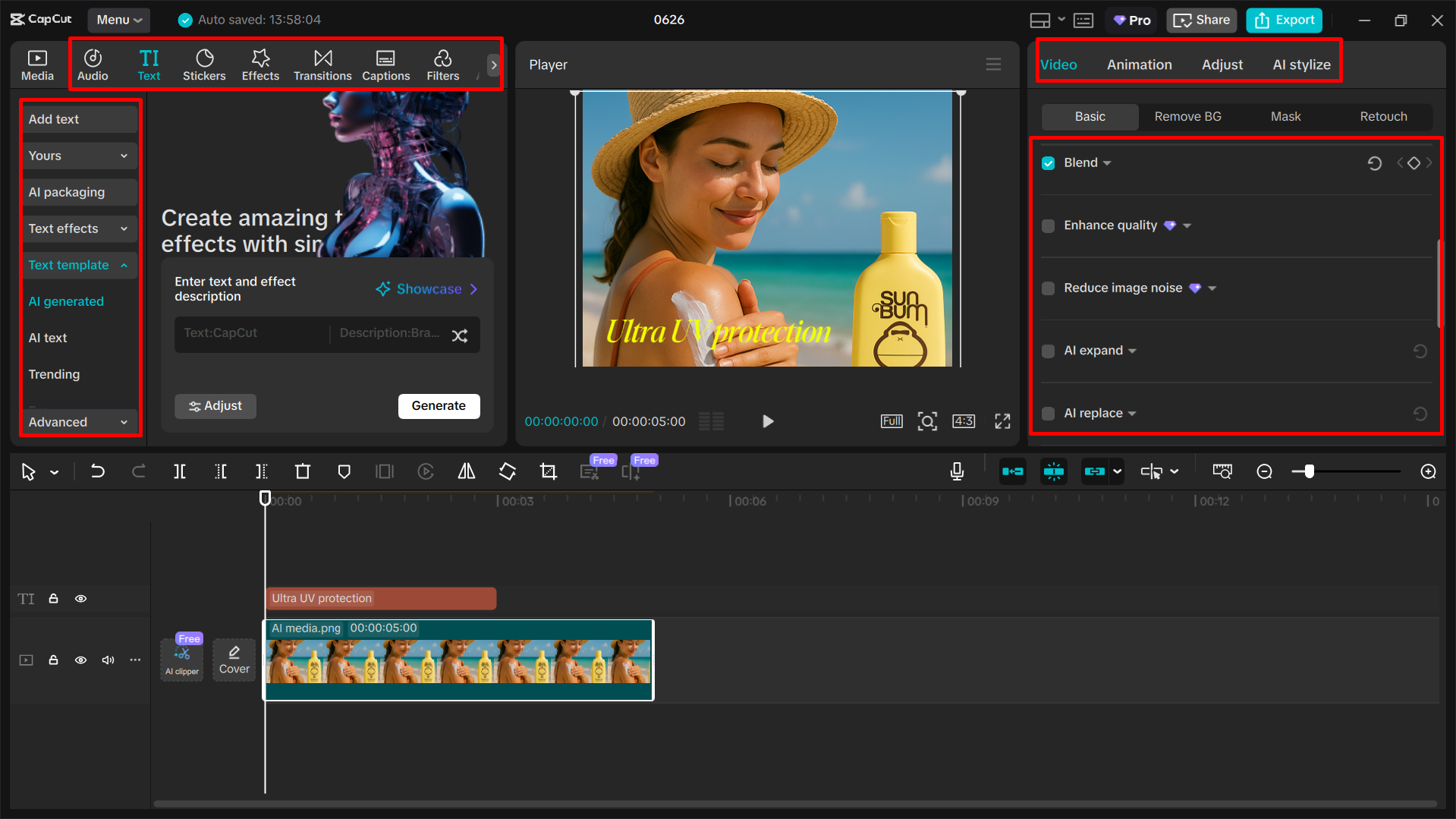 Editarea unei imagini folosind instrumente în editorul video CapCut desktop